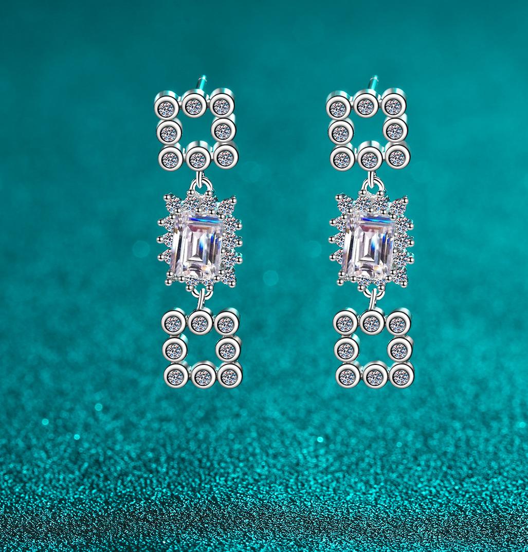 S925 Sterling Silver Moissanite Drop Earrings with Full Rhinestone Design - Elegant and Simple