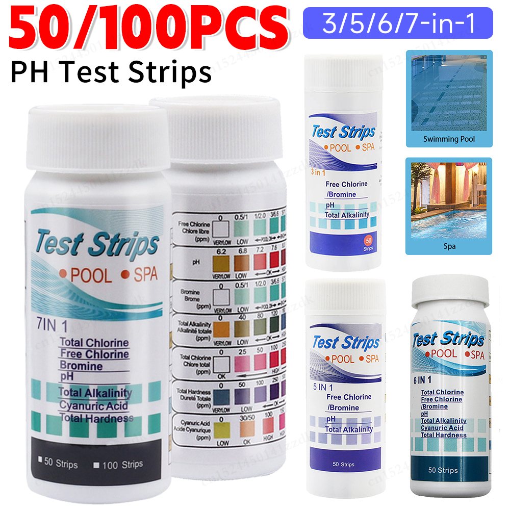50/100Pcs 3/5/6/7 In 1 Piscina Di Prova Ph Strips Spa Per Durezza Della Carta P…