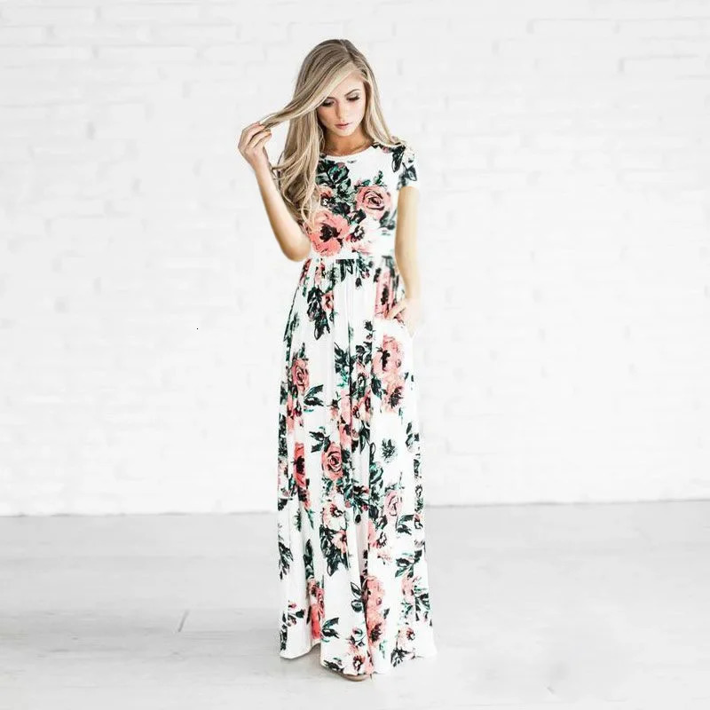 Women Summer Floral Print Maxi Loose White Boho Beach Dress Women Vintage Evening Party Long Dress Vestidos Female Robe 250519