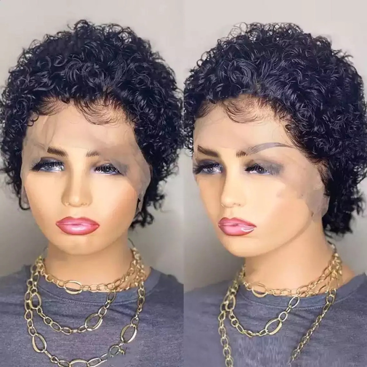 Short Bob Wig Pixie Cut Wig Curly Human Hair Wigs For Women 13x1 Lace Front Wigs Peruvian Deep Wave Lace Wig Preplucked Hairline 240812