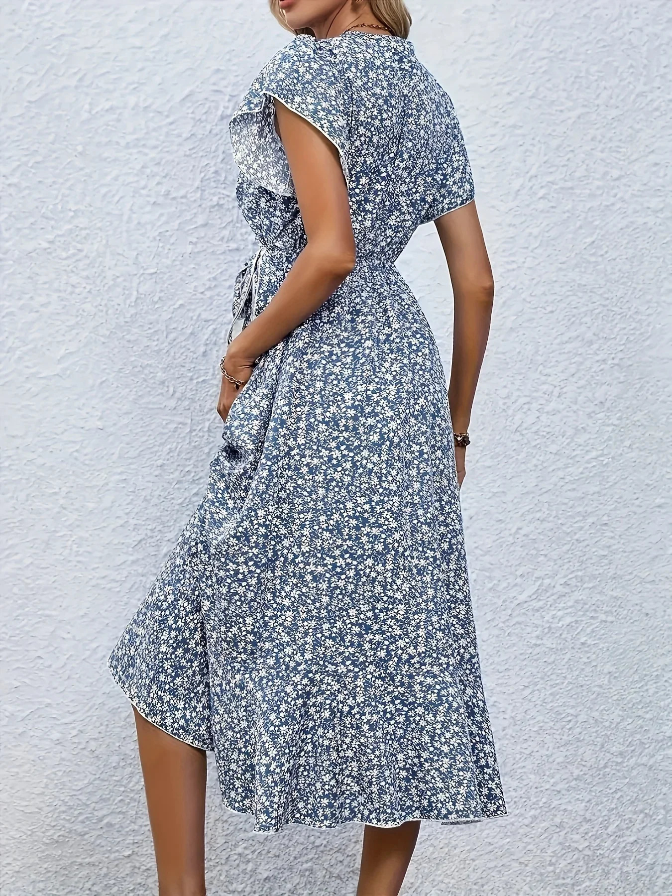 Plus Size 1XL-5XL Womens V-Neck Floral Print Dress Breathable Summer Casual Elegant Dress Sophisticated Style Long Beach Dress 250520