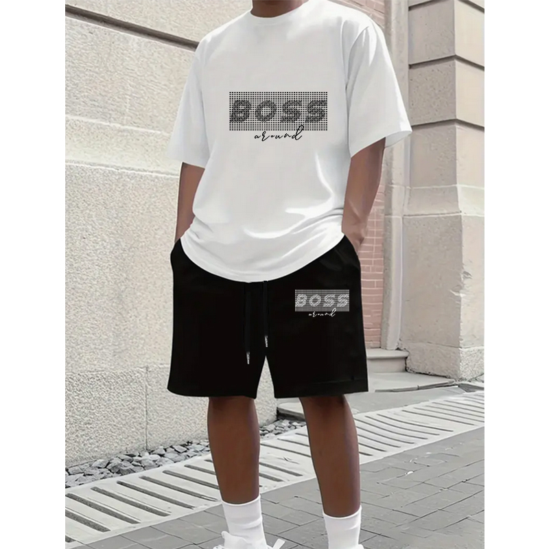 Men's Summer Brand Tracksuit Fashion Short Sleeve Sportswear Black T Shirts Shorts 2 PC Sets Men Casual Sports Suits Male Clothing