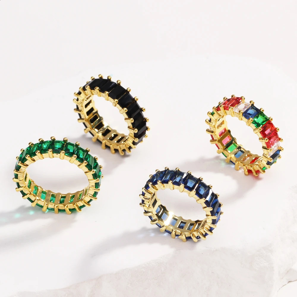 Promotion Ice Out Bling Fashion Cubic Zircon Rings For Women Rainbow CZ Paved Band Finger Wedding Jewelry 250519