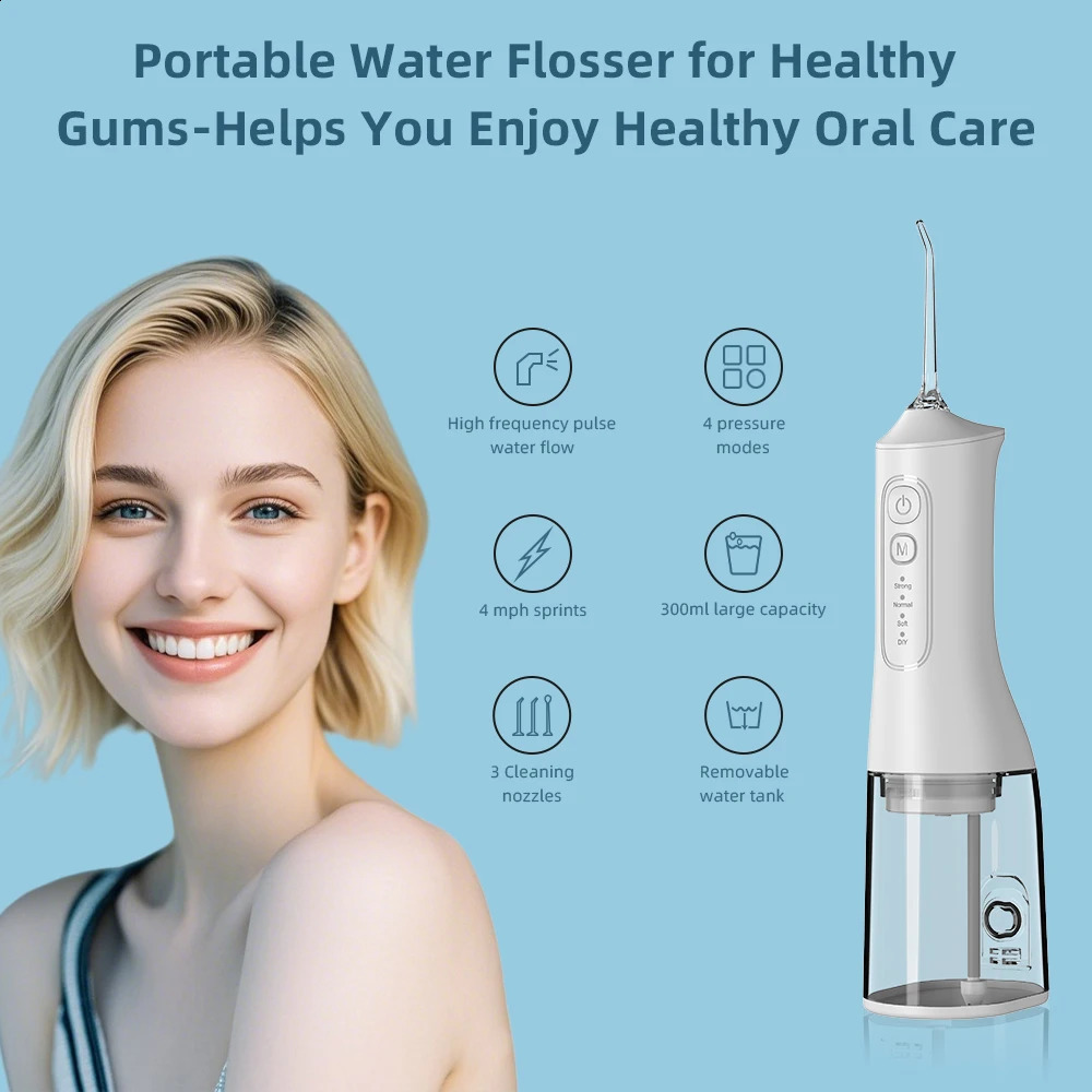 Oral irrigator USB charging portable water flosser with four modes 300ML water tank waterproof oral cleaner 250520