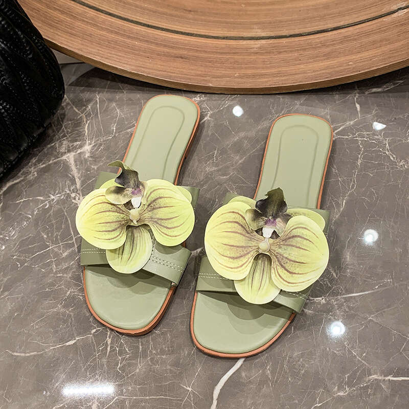 Fashion Plus Size Slippers For Spring And Summer 2025, Soft And Graceful Butterfly Orchid Sandals, Outdoor Leisure Beach One Line Slippers, Female Des