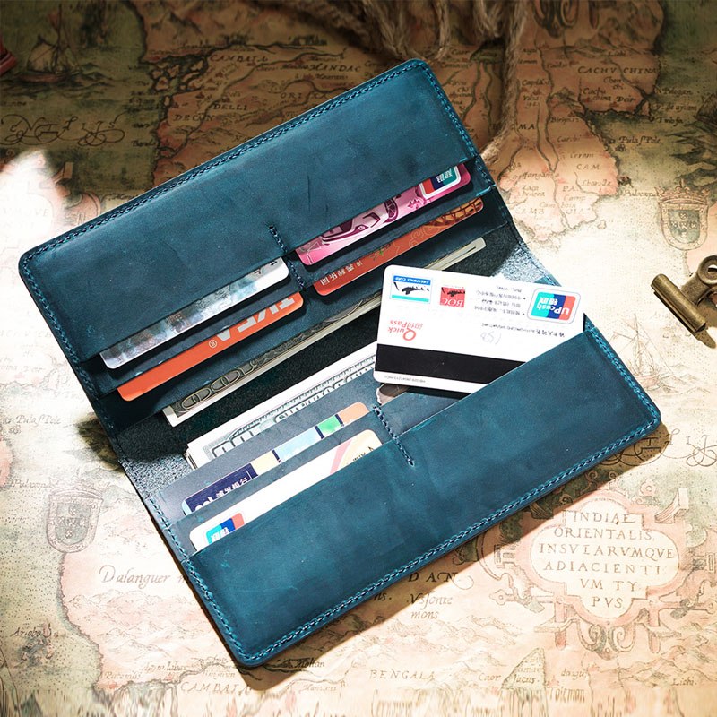 Crazy Horse Leather First Layer Cowhide Men's Womens Hand Long Wallet Card Bag business card holder