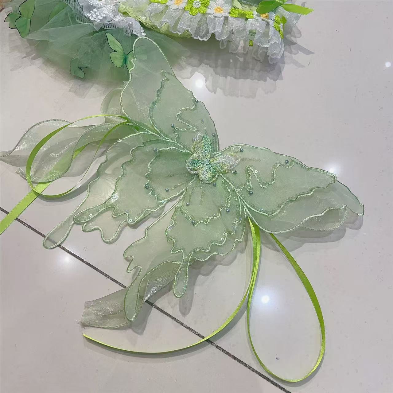 Pet dress - Spring girl - Green butterfly wings - Little bear - Foamy original haute couture - Big bear teddy - Poodle - Golden retriever - Corgi dres