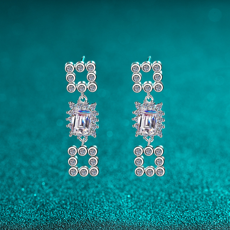 S925 Sterling Silver Moissanite Drop Earrings with Full Rhinestone Design - Elegant and Simple