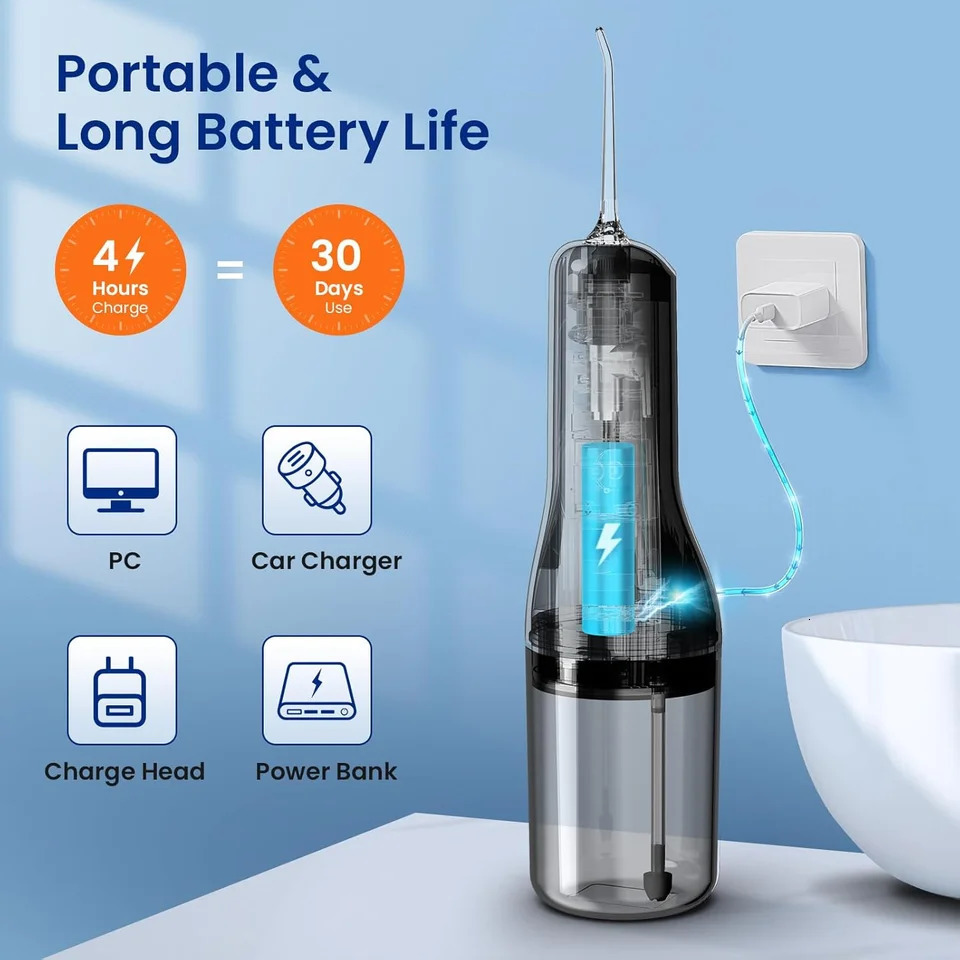 Oral irrigator USB rechargeable dental floss portable sprayer 260ML water tank waterproof oral care cleaning 250519