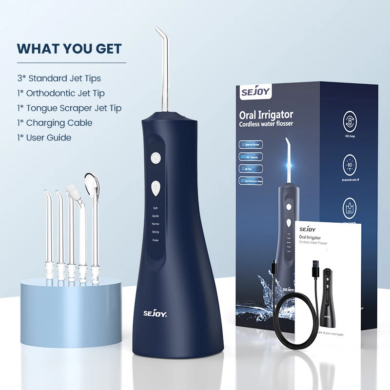 Sejoy Cordless Water Flosser Oral Irrigator Portable Dental Tips for Teeth Cleaning Denture Brushes Home And Travel IPX7 250519
