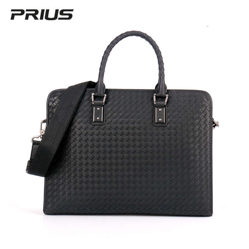 oil wax leather woven men's business briefcase, minimalist computer bag, single shoulder crossbody bag