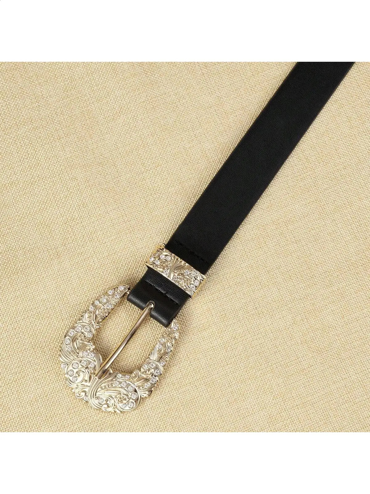 1 womens black belt gold alloy buckle belt bohemian atmosphere simple fashion wear trendy clothing suitable for daily use 250519
