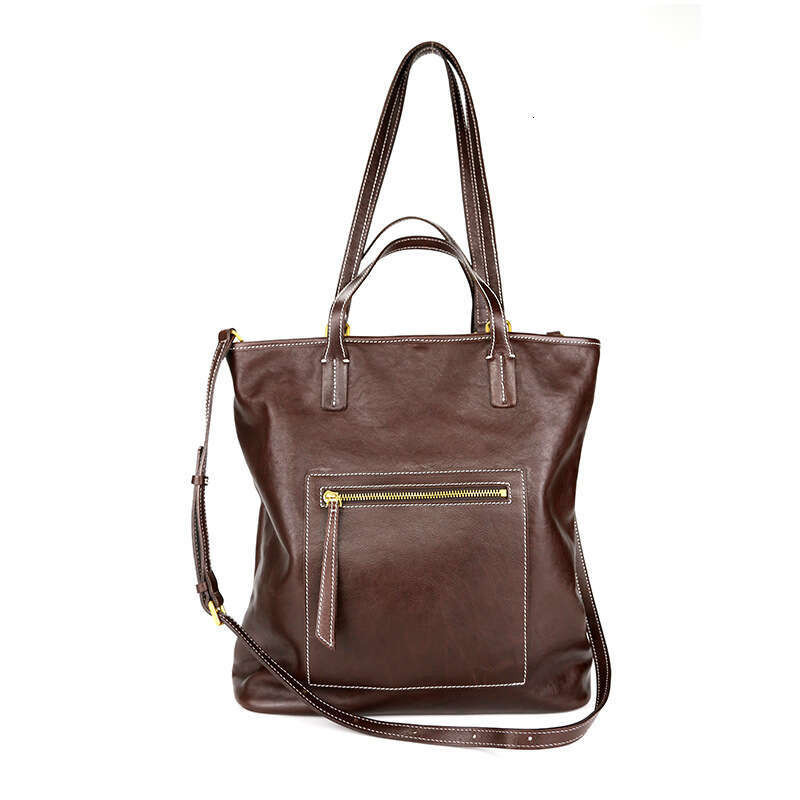 Tote Bag Head Layer Cowhide Vegetable Tanned Genuine Leather Women Autumn Winter New Single Shoulder Crossbody Handbag Commuting Large Capacity Tote B