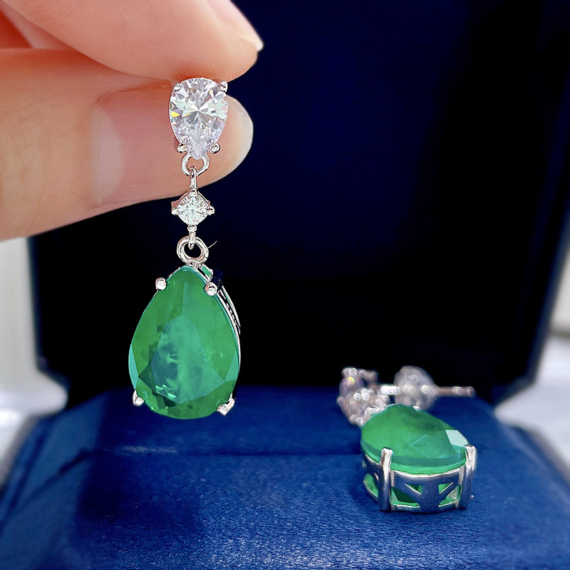 Elegant S925 Sterling Silver Vintage Green Stone Teardrop Earrings - Hypoallergenic & Lightweight Jewelry for Women