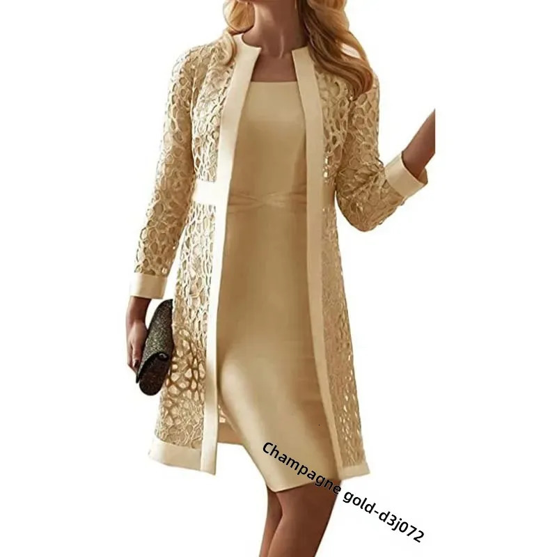 Womens Lace Open Cardigan Dress Two-Piece Outfit Elegant Style Chinese Origin Fashionable Female Clothing 250520