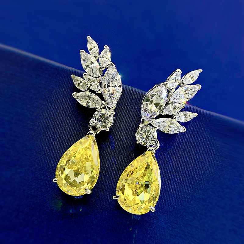 Charming Floral-Inspired Drop Studs Featuring Shimmering Yellow Stones Set in High-Quality Sterling