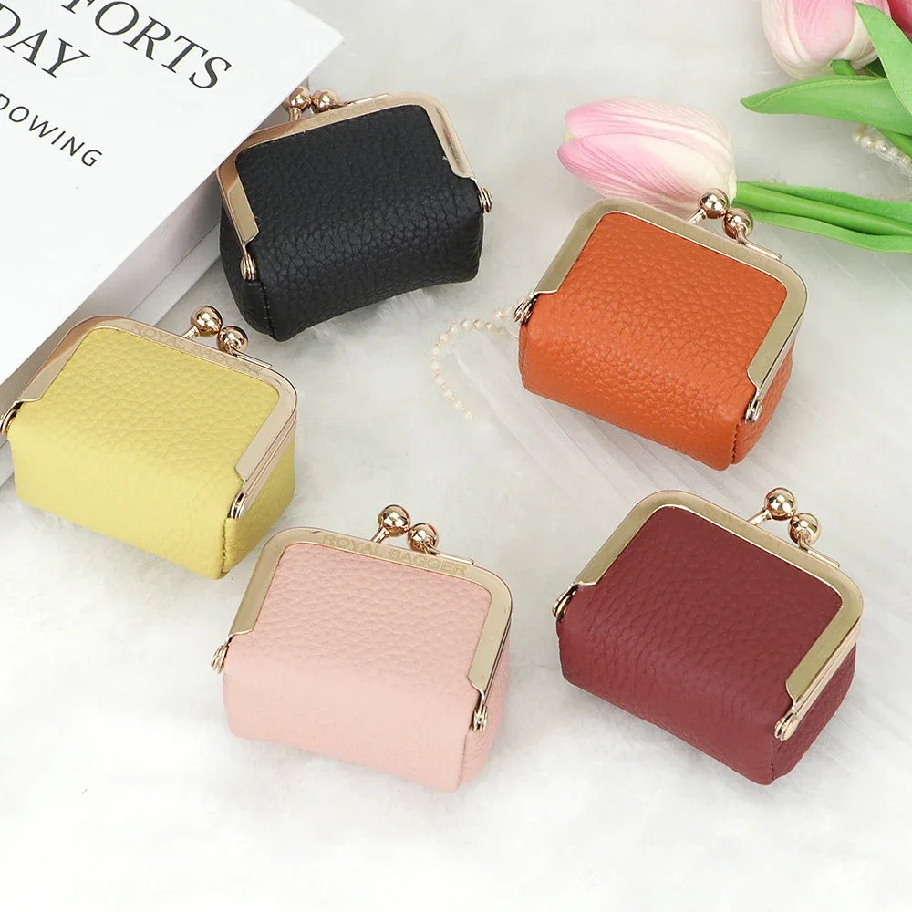 Genuine Leather Mini Coin Purse, Solid Color Kiss Lock Change Pouch, Casual Style Small Storage Bag for Women 1894