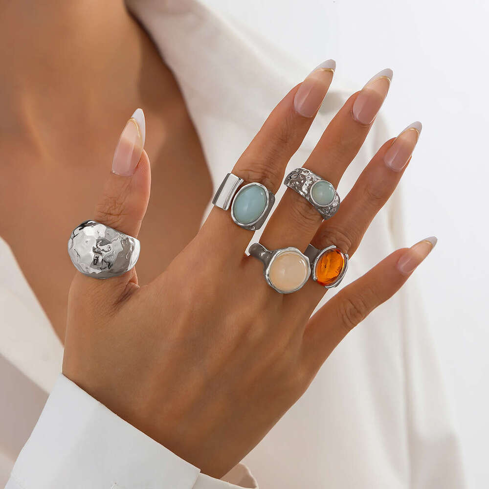 Jewelry fashion sense inlaid with acrylic ring light style irregular alloy new product