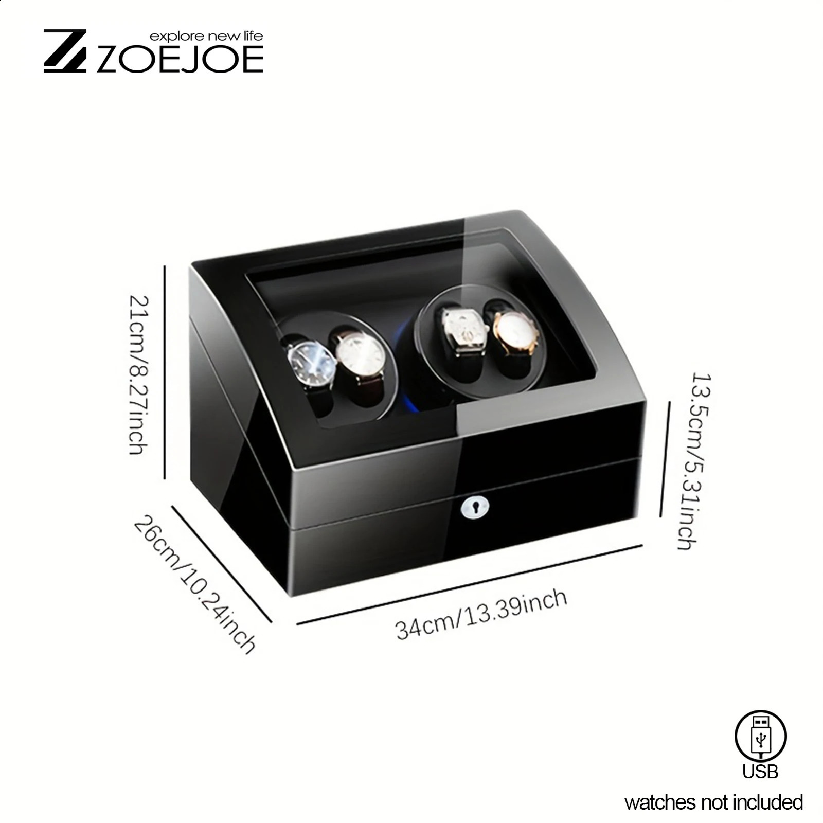 1pc Watch Winder Slots Safe Box with Quiet Motors Key Unlocking and LED Light Soft Pillow 250515