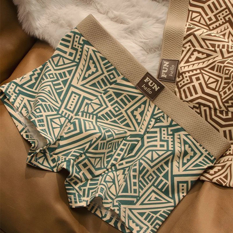 Mens Breathable Comfortable Underwear American Style Personalized Boxer Shorts Printed Trendy Ethnic Retro Square Underpant 250519
