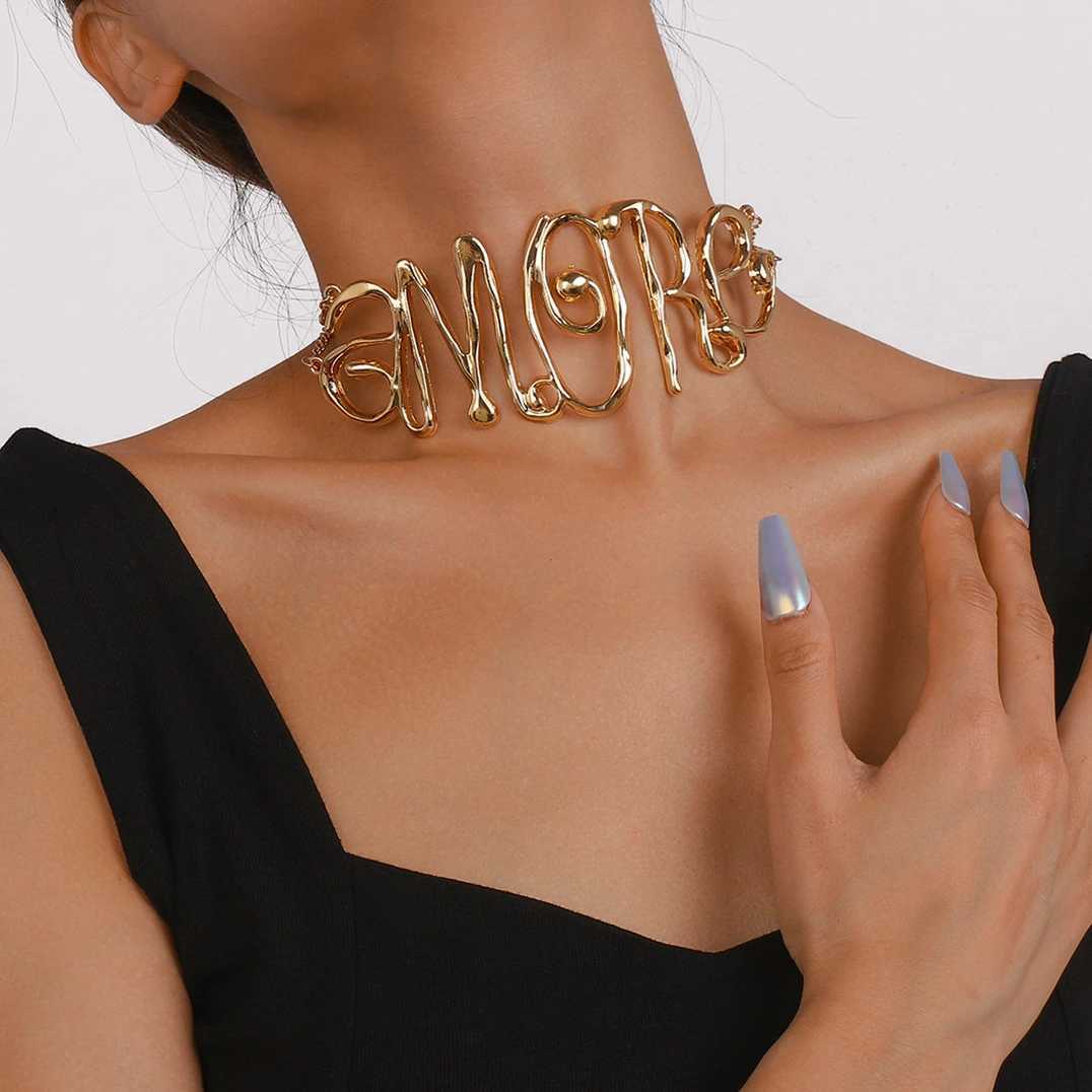Articles Exaggerated Letter Woman Hip Hop Choker Neckle Party Jewelry L250520