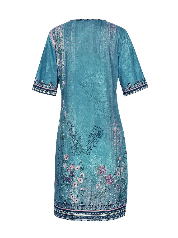 plus Size Womens Summer V-Neck Print Dress 5XL Loose A-Line Short Sleeve Casual Fashion Medium Skirt 250520
