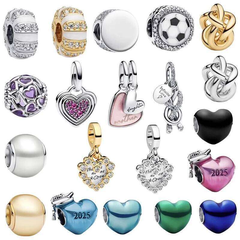 2025 925 Sterling Silver Fashion Heart Football Design Beads Charms DIY Women's bracelet High Jewelry Mother's Day beautiful gift Fine jewel