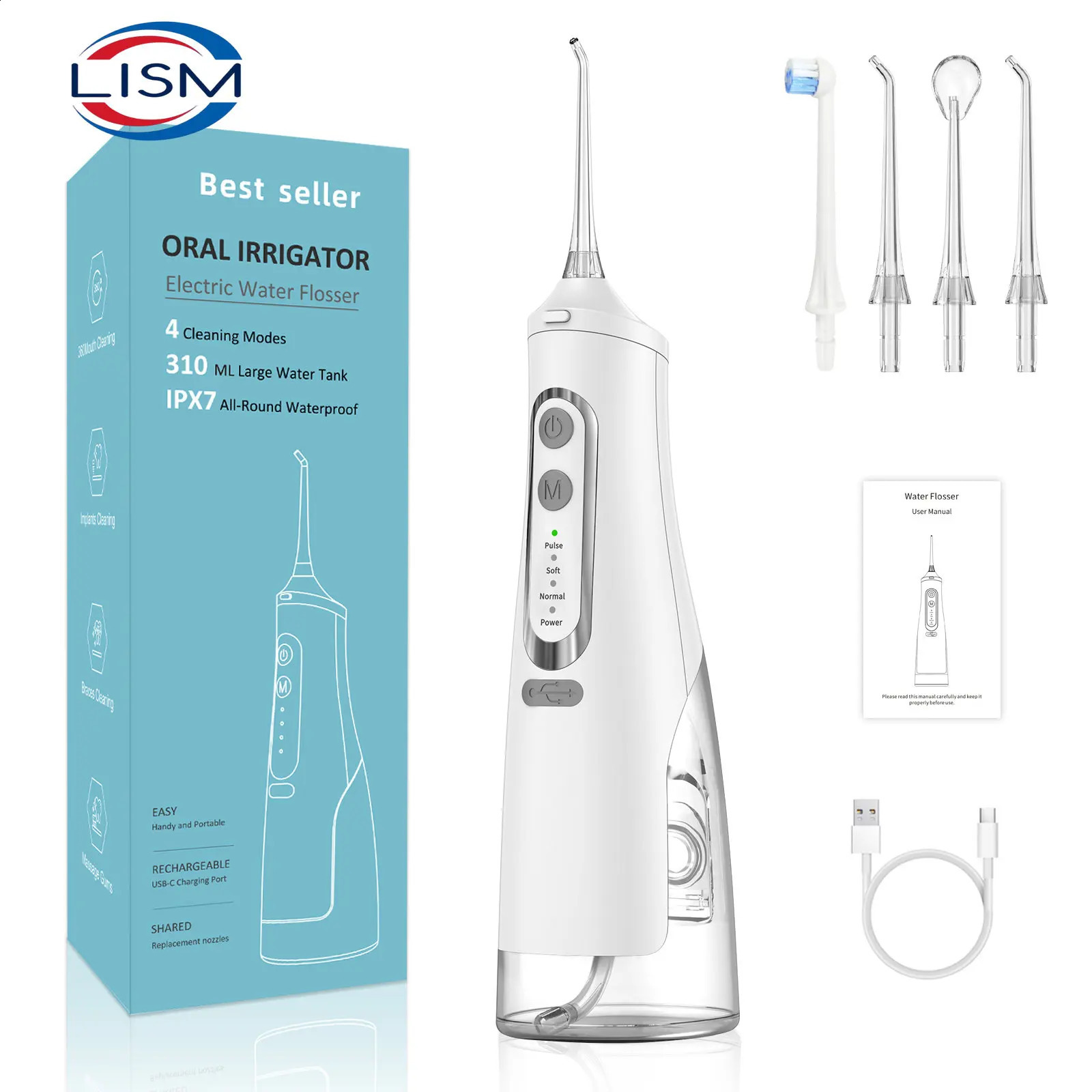 Oral Irrigator USB Rechargeable Water Flosser Portable Dental Water Jet 310ML Water Tank IPX7 Waterproof Teeth Cleaner Travel 250520