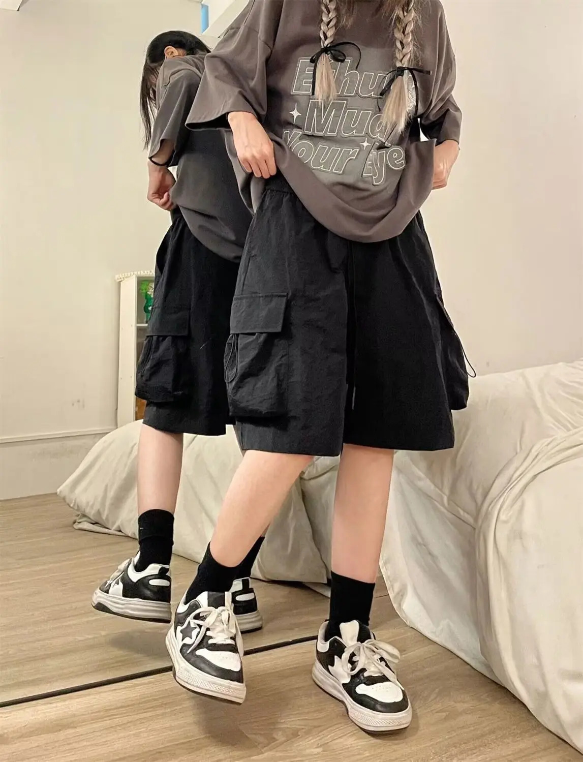 Mens Fashion Elastic Waist Pocket Ice Silk Sports Casual Loose Five-part Shorts 250519