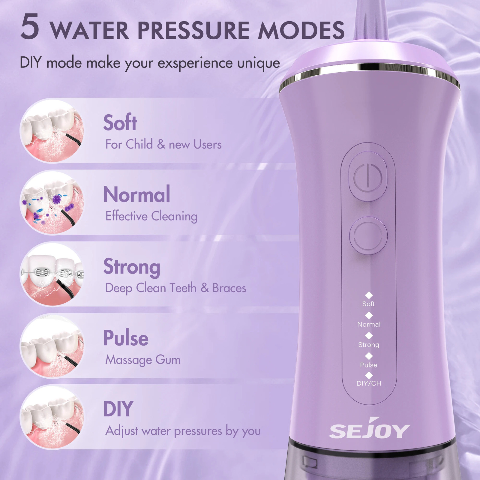 SEJOY Dental Oral Irrigator USB Rechargeable Teeth Cleaner Portable Dental Water Flosser 5 Modes IPX7 Mouth Washing Machine 350m 250520