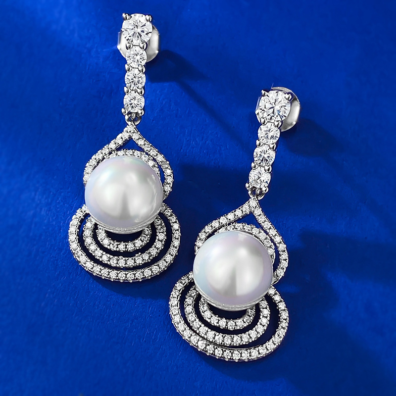 Chic Designer S925 Sterling Silver Gourd Studs Enhanced by Stunning Fake Pearl Accents