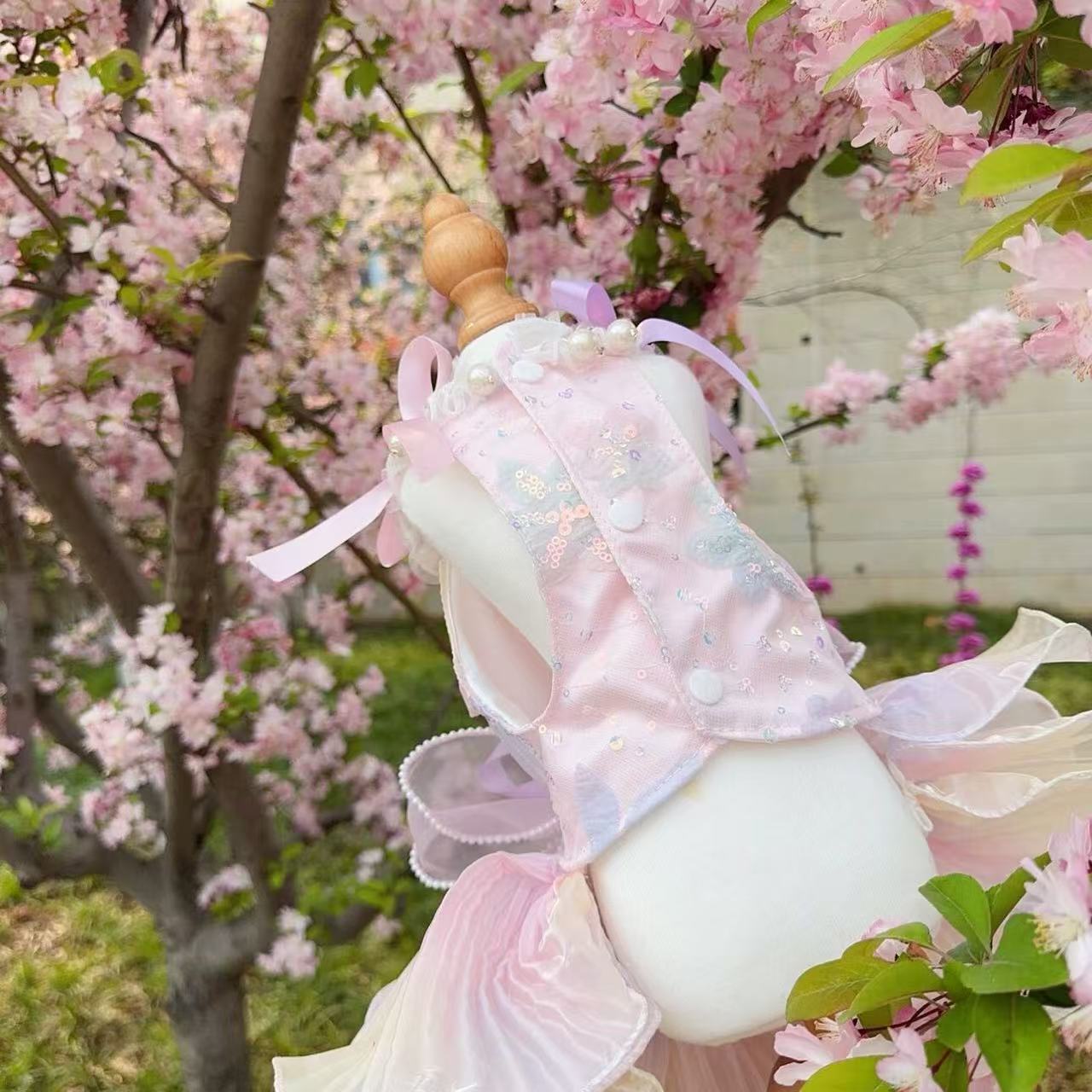Adorable little pearl - a pink mermaid with detachable long and short versions, a beautiful trailing tail teddy bear foam pet dress