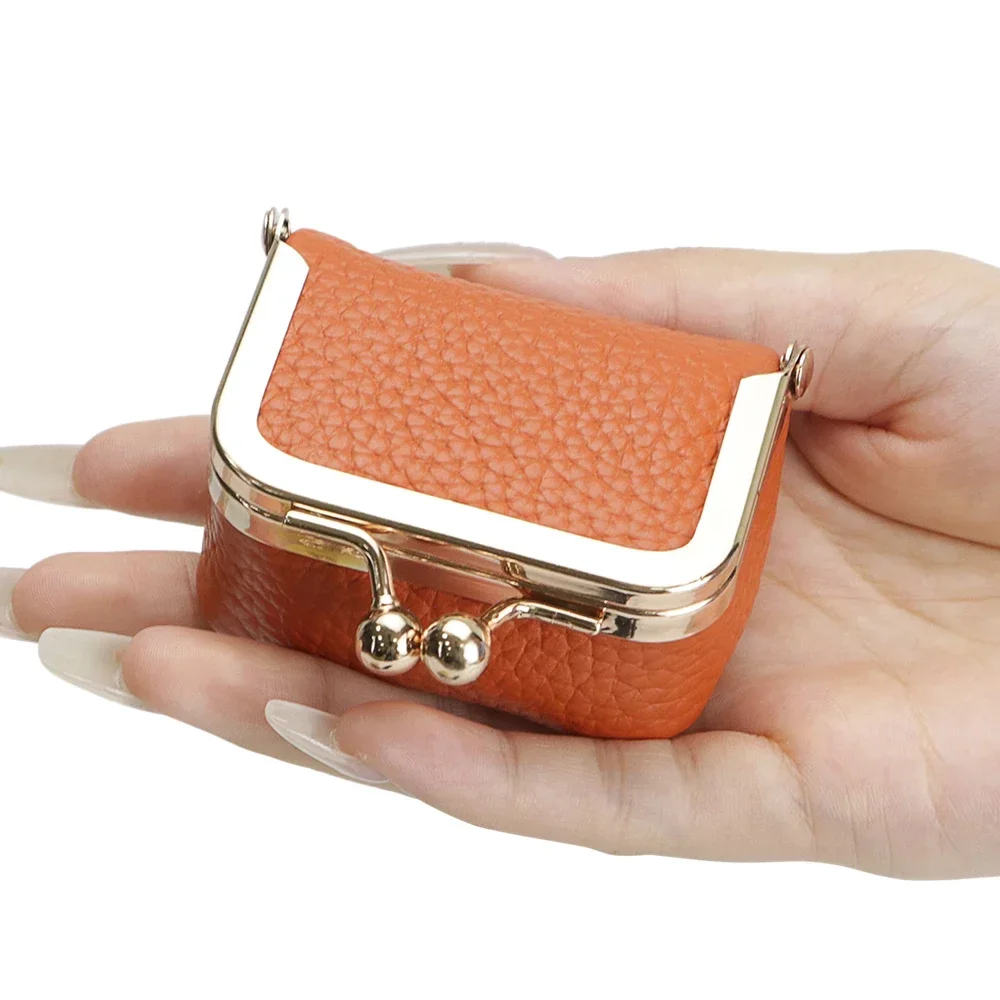 Genuine Leather Mini Coin Purse, Solid Color Kiss Lock Change Pouch, Casual Style Small Storage Bag for Women 1894