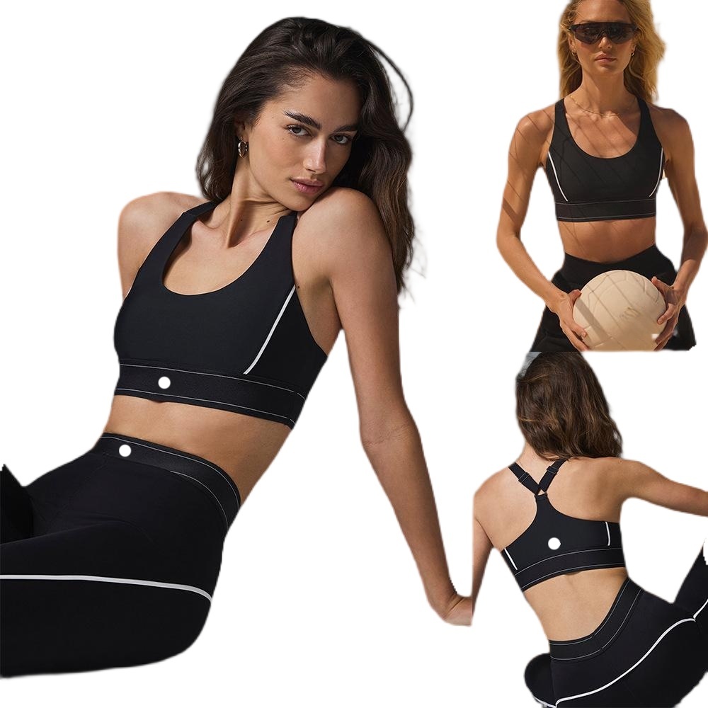 A Designer Yoga Set Womens Sports Bra+Leggings High-End White Striped Low Back Dance Yoga Outfits Summer Running Fitness Gym Pilates Muse Suit