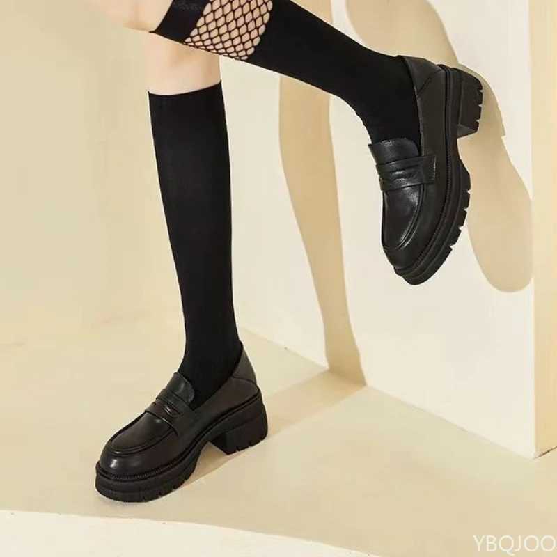 Womens casual leather shoes fashionable thick soled pump solid color breathable roller coaster fashionable and comfortable womens high heels Zapatos Z