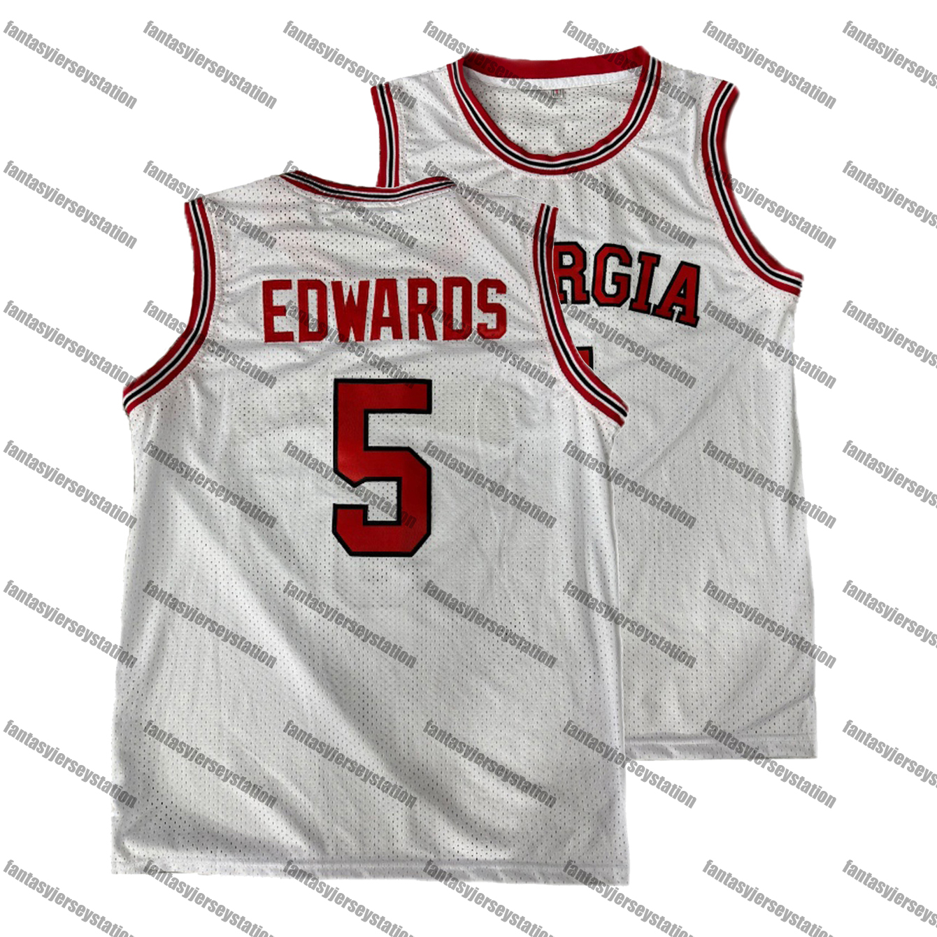IN STOCK Mens White 5 Edwards Basketball Jersey, Polyester Knit Fabric, Crew Neck, Loose Fit, Breathable Stretch, Casual Sports Shirt for Training S-3