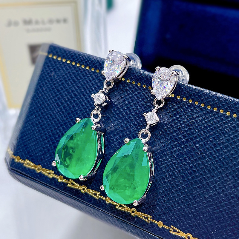 Elegant S925 Sterling Silver Vintage Green Stone Teardrop Earrings - Hypoallergenic & Lightweight Jewelry for Women