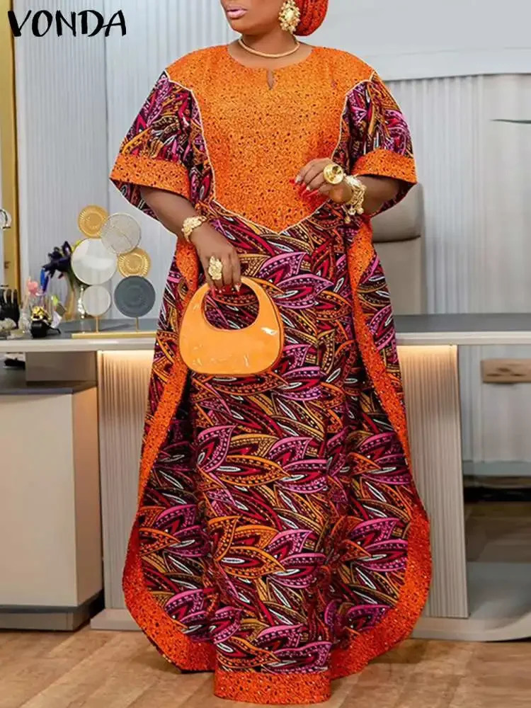 Plus Size 5XL VONDA Women Bohemian Printed Long Sundress Summer Casual Half Sleeve Loose Maxi Dress Oversized Party Vestido 250520