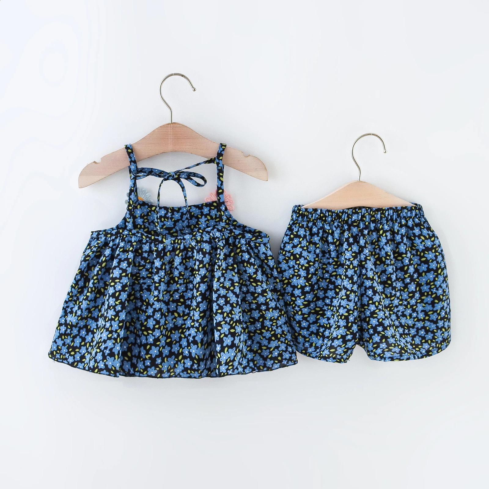 Summer 2pieceset girls suspender set baby girl full of small chrysanthemum print shorts 250517z