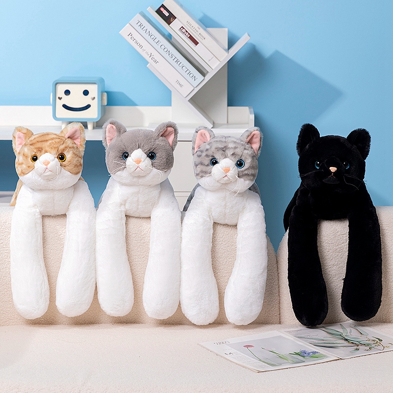 Fun High Quality Weighted Long Arm Cat Plush Doll Pillow Brown Gray Striped Cat Plush Toy Home Decor Gift For Boys And Girls