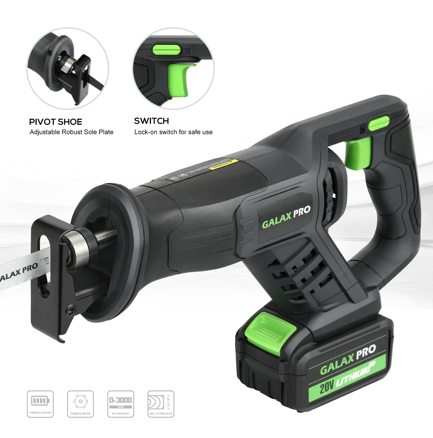 GALAX PRO Cordless Circular and Reciprocating Saw Combo Kit with 1pcs 4.0Ah Lithium Battery and One Charger 7 Saw Blades and Tool Bag