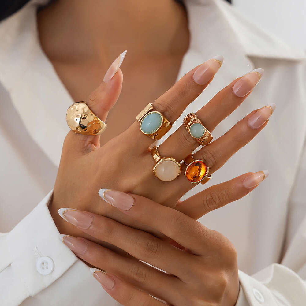 Jewelry fashion sense inlaid with acrylic ring light style irregular alloy new product