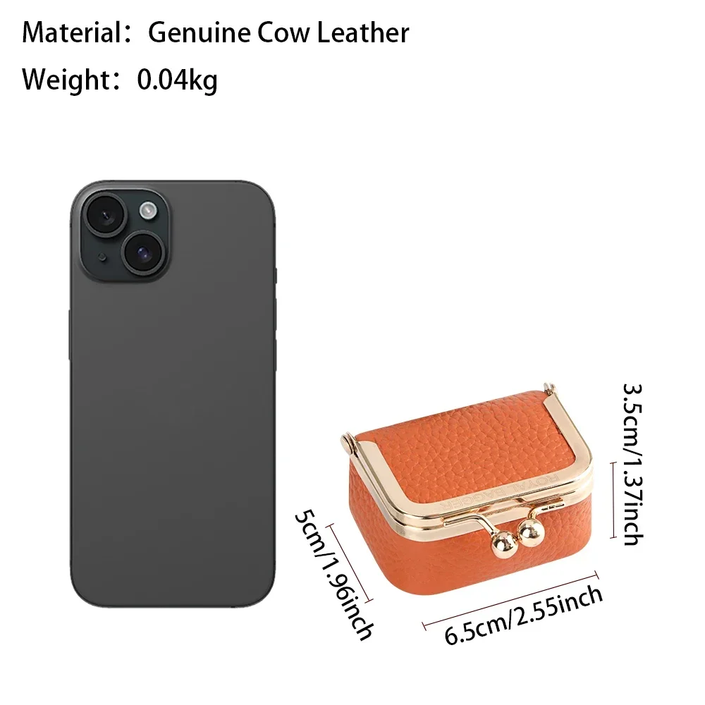 Genuine Leather Mini Coin Purse, Solid Color Kiss Lock Change Pouch, Casual Style Small Storage Bag for Women 1894