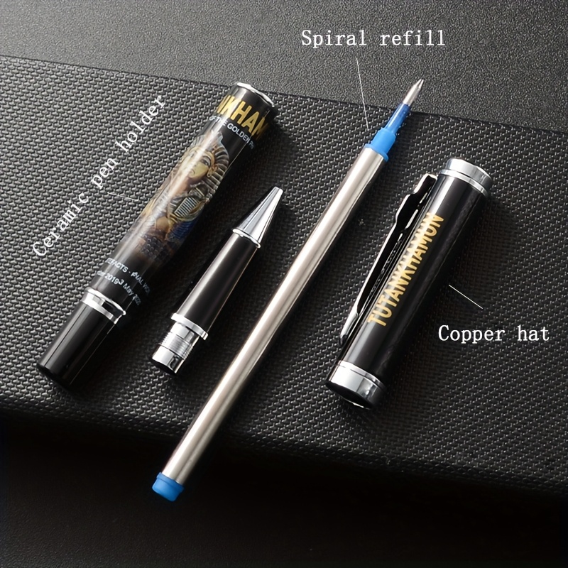 1pc Egyptian Sphinx Rolling Roller Ball Pen 0.7mm Blue Spiral Ink Filled Smooth Writing Office Pen Copper Cap and Ceramic Pen Holder Ballpoint Pen