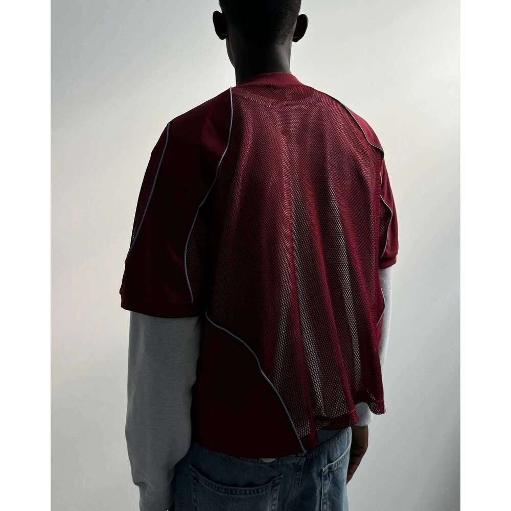 Summer European/American Fashion Mesh Patchwork Loose Top for Men Digital Pattern Printed Breathable Sportswear Couple Jersey
