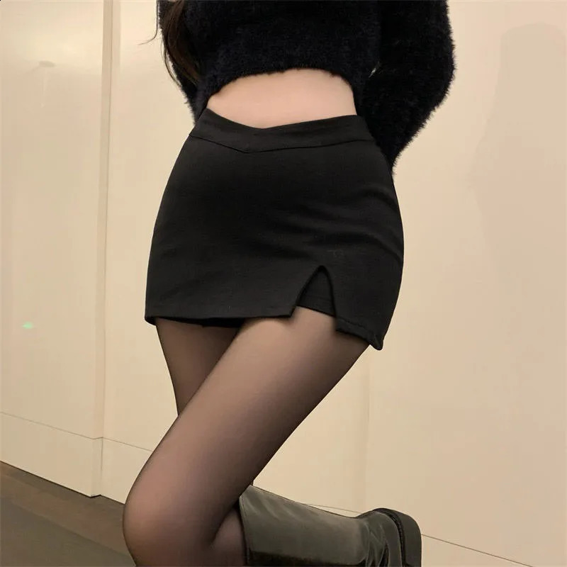 Black Split Mini Skirt Summer Sexy Club High Waist Slit Streetwear Korean Party Fashion Irregular Slim A Line y250513Z