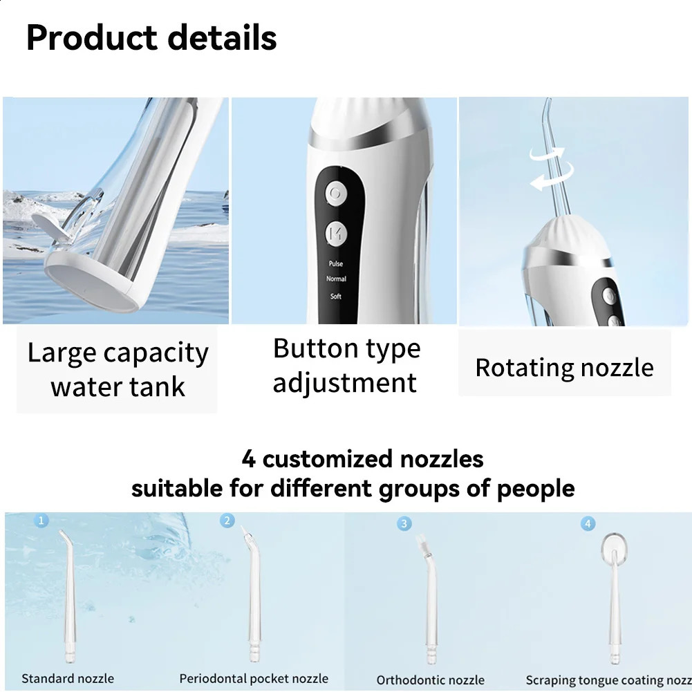 Oral Irrigator 3 Cleaning Modes Portable Rechargeable Waterproof IP65 Dental Water FlosserTeeth Whitening Jet Floss 200ML 250520