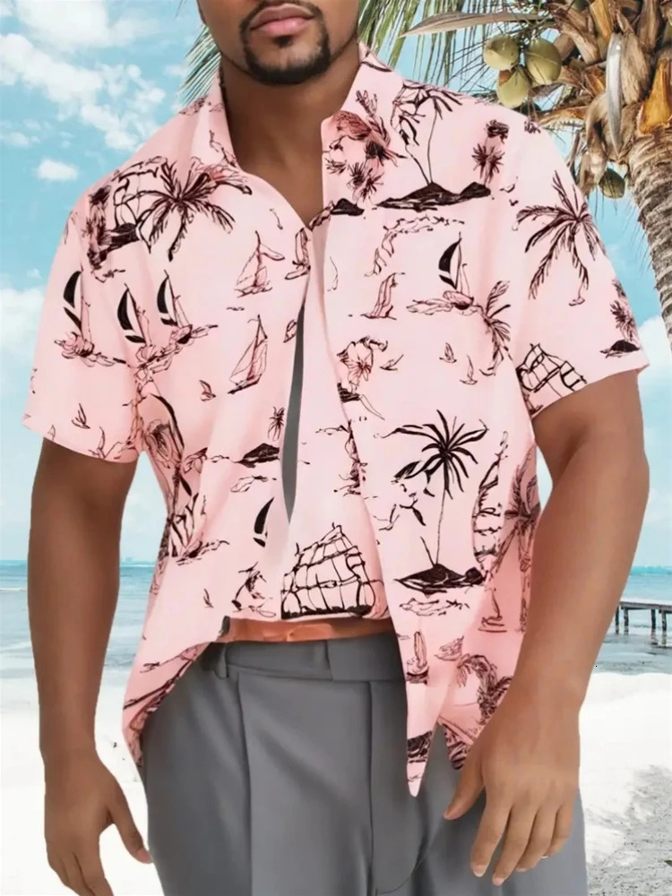 Summer Mens Shirt Coconut Tree 3d Print Casual Short Sleeve Lapel Tops Beach Casual Hawaiian Shirt Men Oversized Shirts For Men 250516