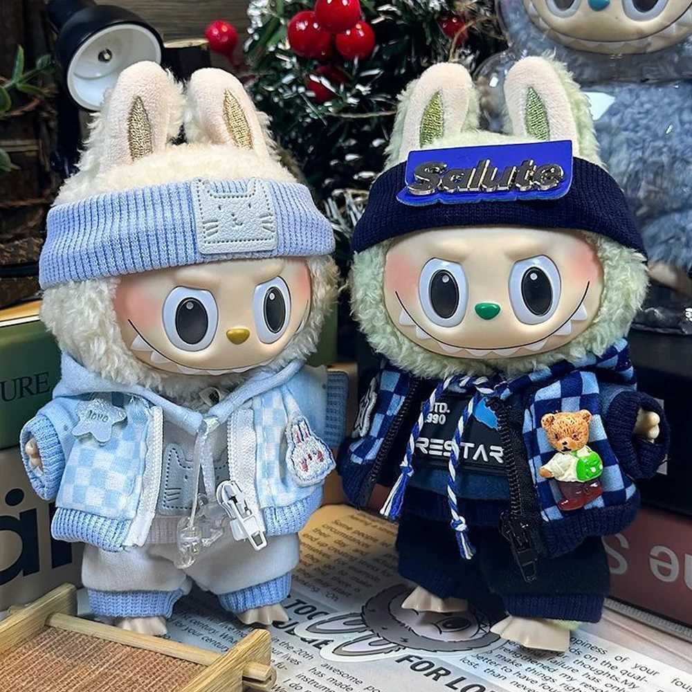 For Labubu 17cm Doll Clothes Outfit Accessories for Korea Kpop Exo Labubu V1 V2 Idol Sitting Party Sporty Zip-up Clothing W250521