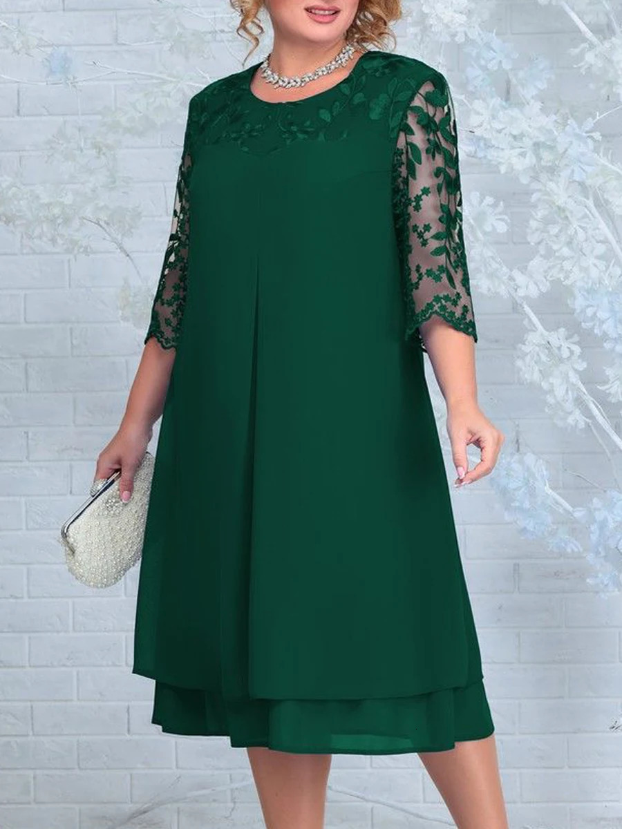 Plus Size Summer Dress Woman Fashion Embroidery Patchwork Elegant Wedding Party Curvy Dresses 250520